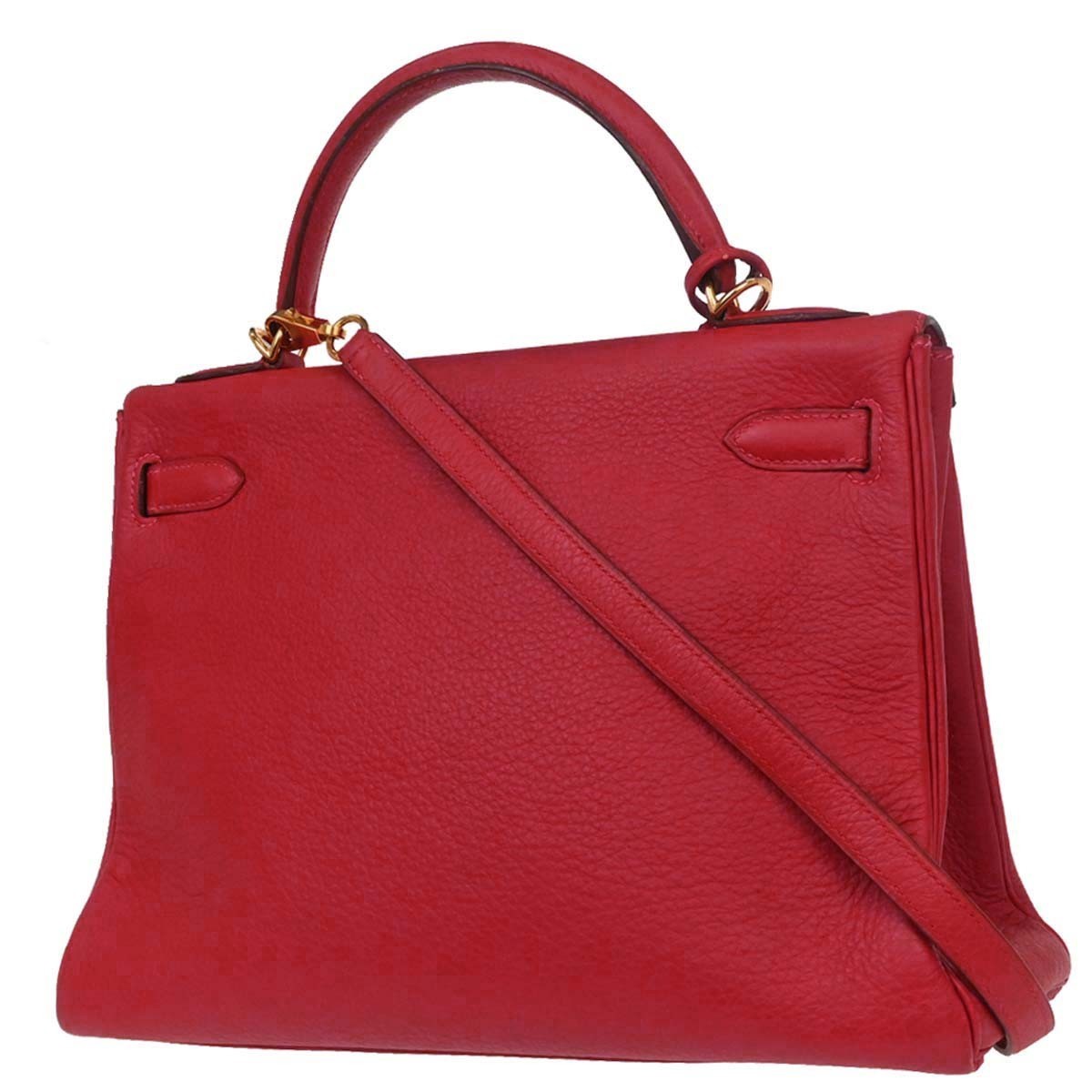 Hermes Kelly Handbag Red Togo With Gold Hardware Red Leather Handbag (Authentic  )