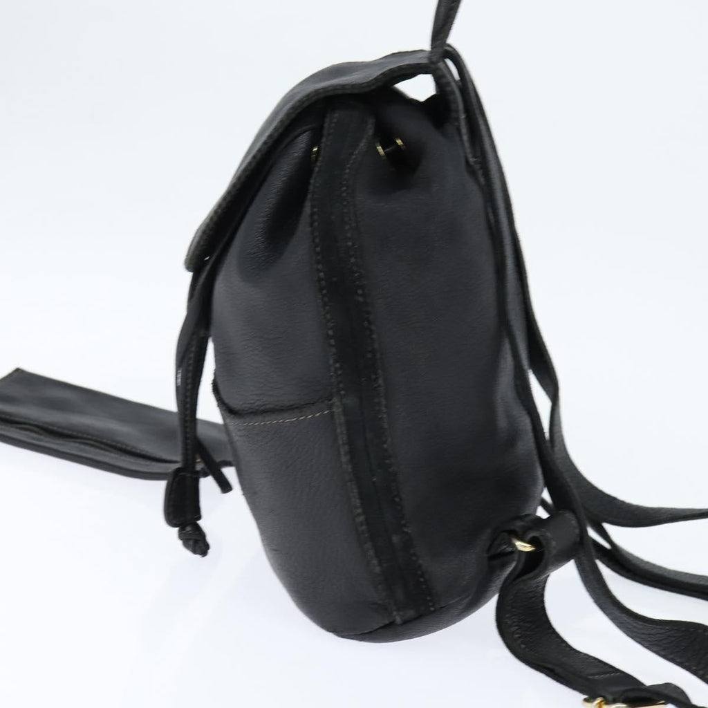 Fendi Logo Flap Drawstring Backpack Leather Black Leather Backpack Bag (Authentic  )