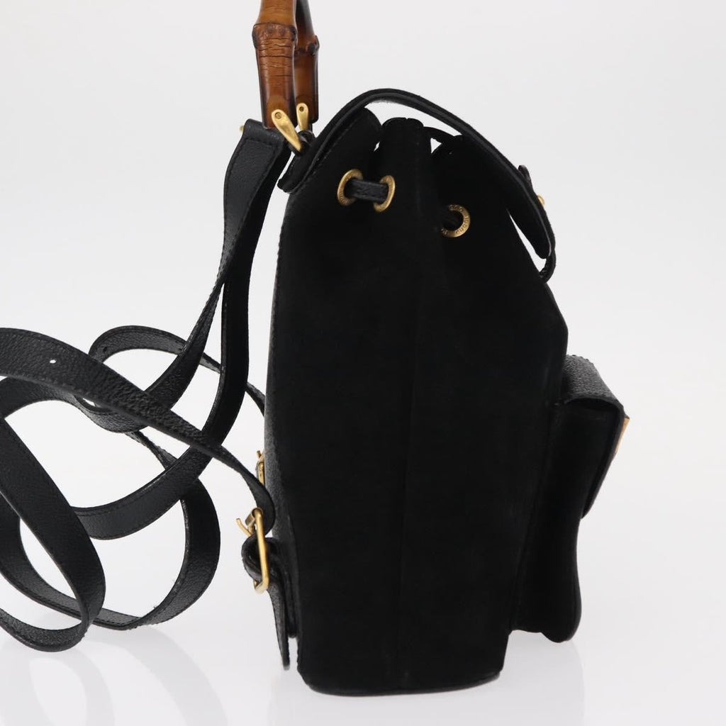 Gucci Vintage Bamboo Backpack Suede Black Suede Backpack Bag (Authentic  )