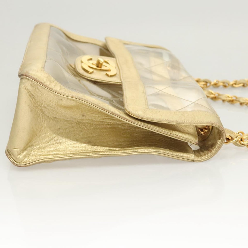 Chanel Classic Single Flap Bag Quilted Applique Vinyl Clear Vinyl Bag (Authentic  )