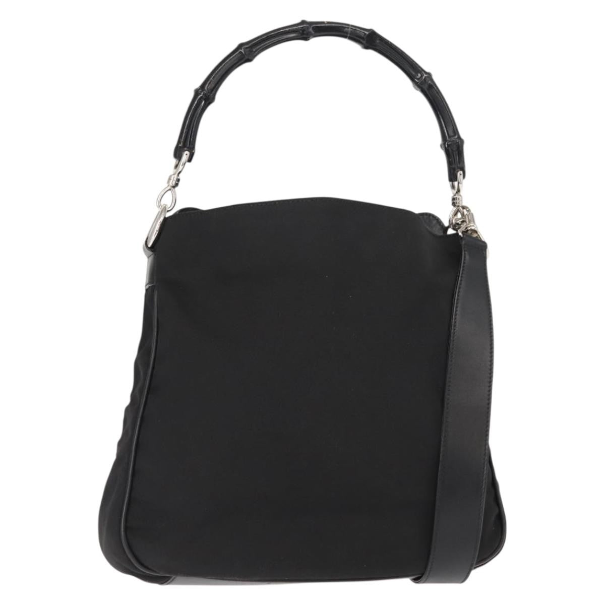 Gucci Vintage Bamboo Handle Bag Nylon Black Nylon Handbag ( )