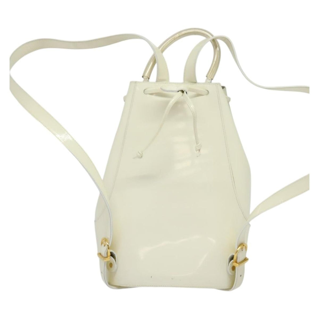 Salvatore Ferragamo Vintage Gancini Backpack Patent Leather White Patent_Leather Backpack Bag (Authentic  )