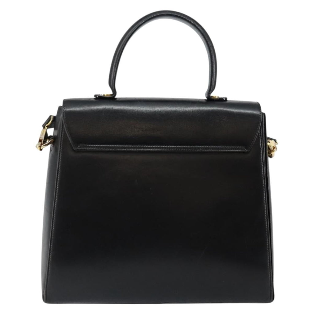 Salvatore Ferragamo Gancini Convertible Top Handle Bag Leather Black Leather Handbag (Authentic  )
