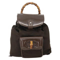 Gucci Vintage Bamboo Backpack Nylon And Patent Leather Brown Nylon Backpack Bag ( )