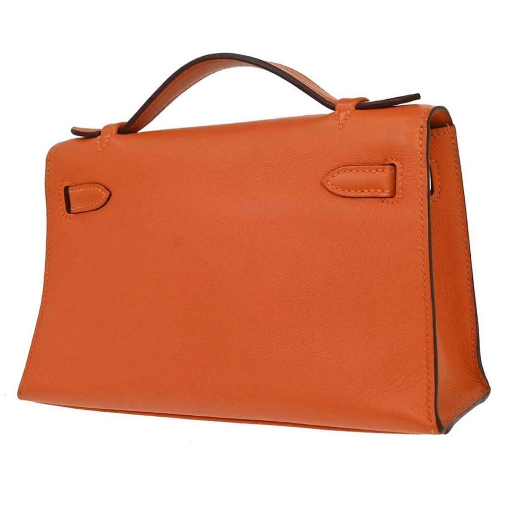 Hermes Kelly Pochette Swift Orange Leather Handbag ( )