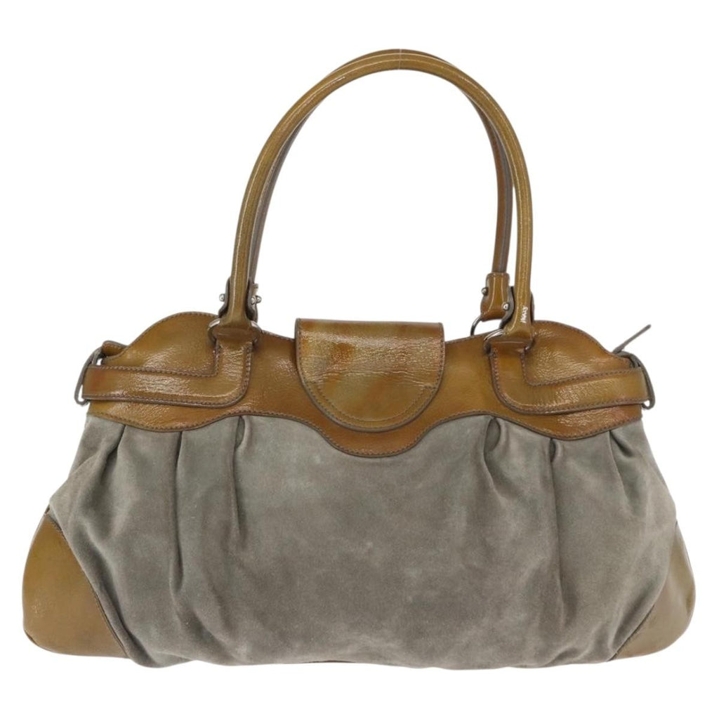 Salvatore Ferragamo Gancini Handbag Suede Green Suede Handbag (Authentic  )