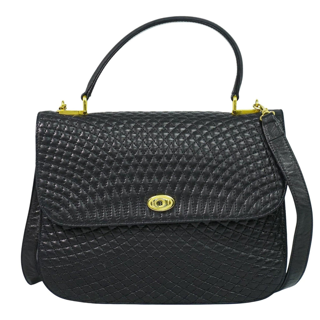Bally Vintage Handbag Quilted Leather Black Leather Handbag (Authentic  )
