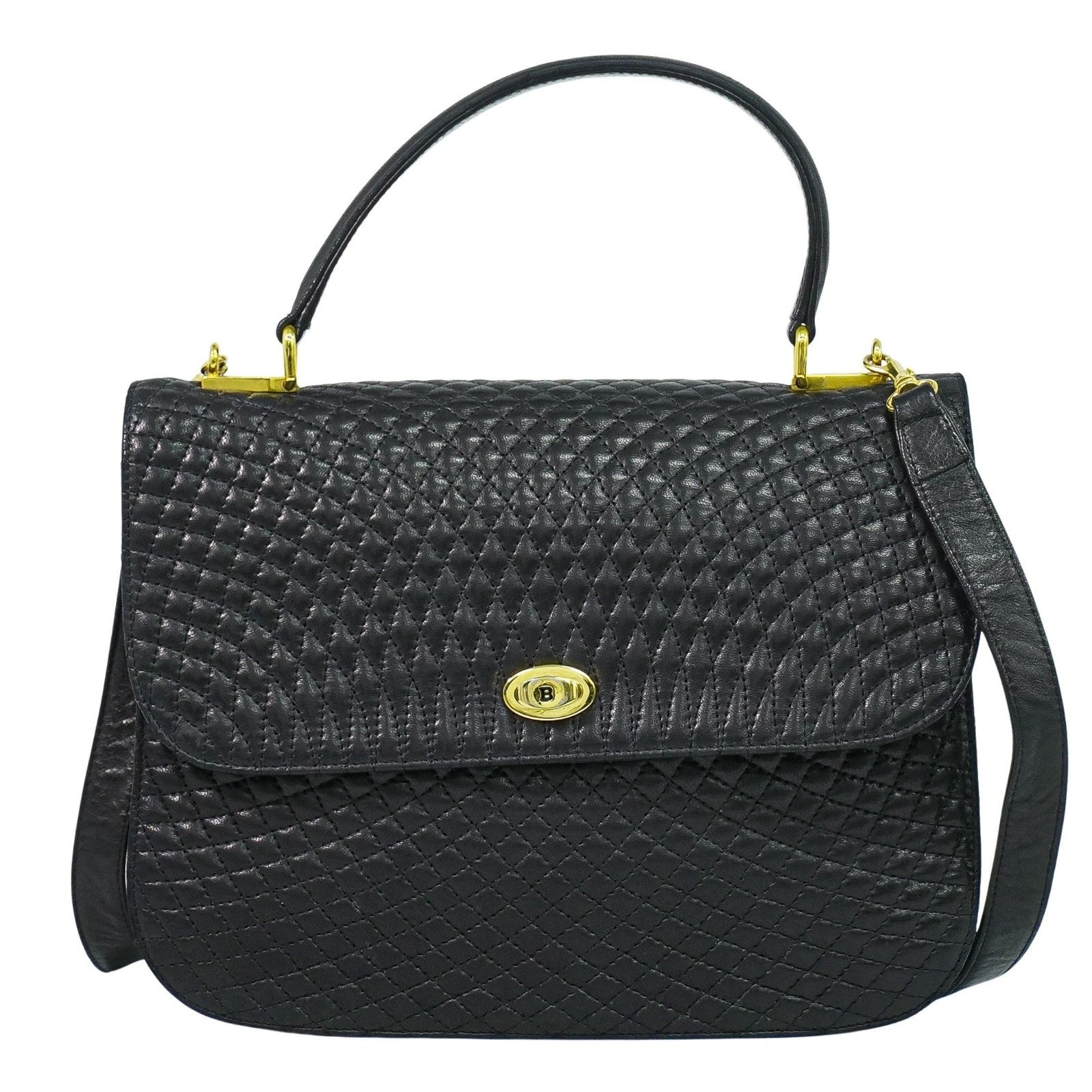 Bally Vintage Handbag Quilted Leather Black Leather Handbag (Authentic  )