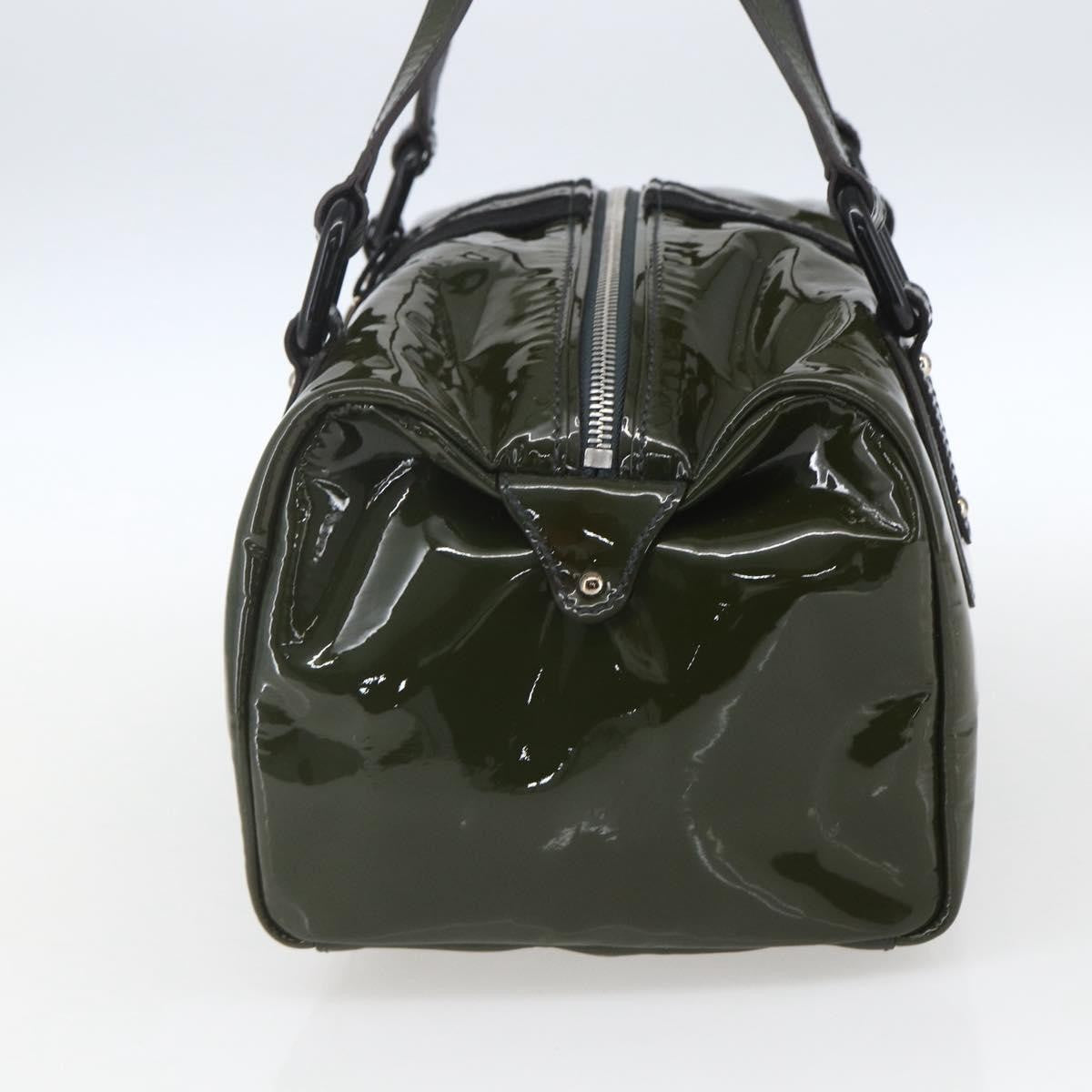 Salvatore Ferragamo Vintage Handbag Patent Leather Khaki Patent_Leather Handbag (Authentic  )