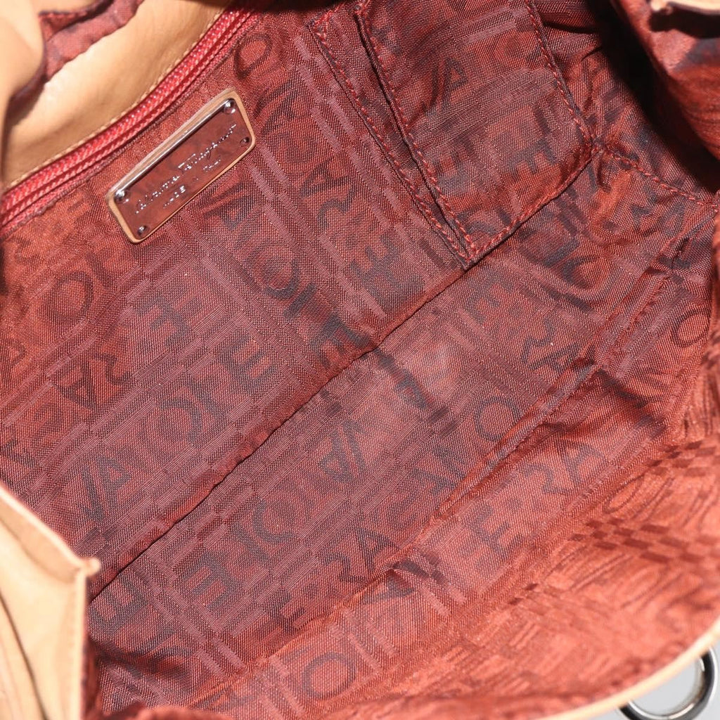 Salvatore Ferragamo Gancini Handbag Leather Brown Leather Handbag (Authentic  )