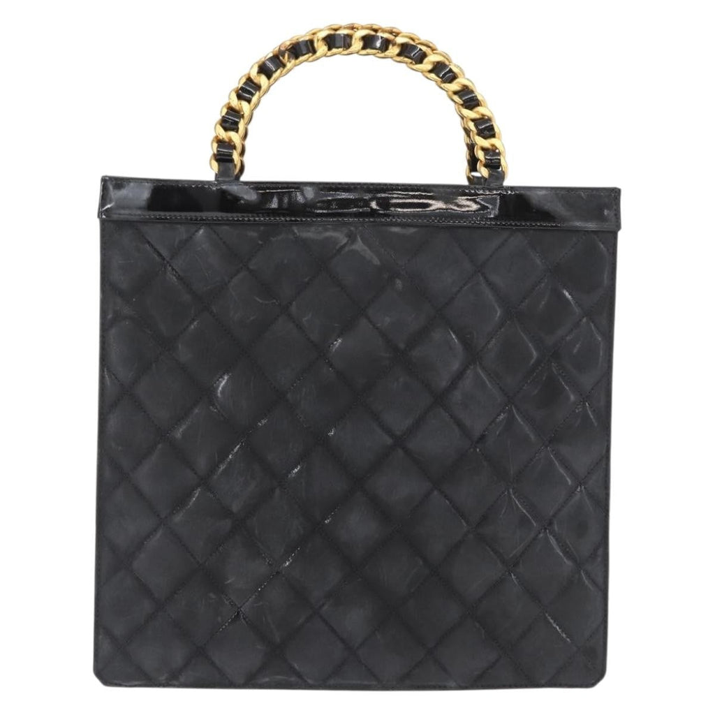 Chanel Chocolate Bar Tote Leather Black Patent_Leather Handbag (Authentic  )