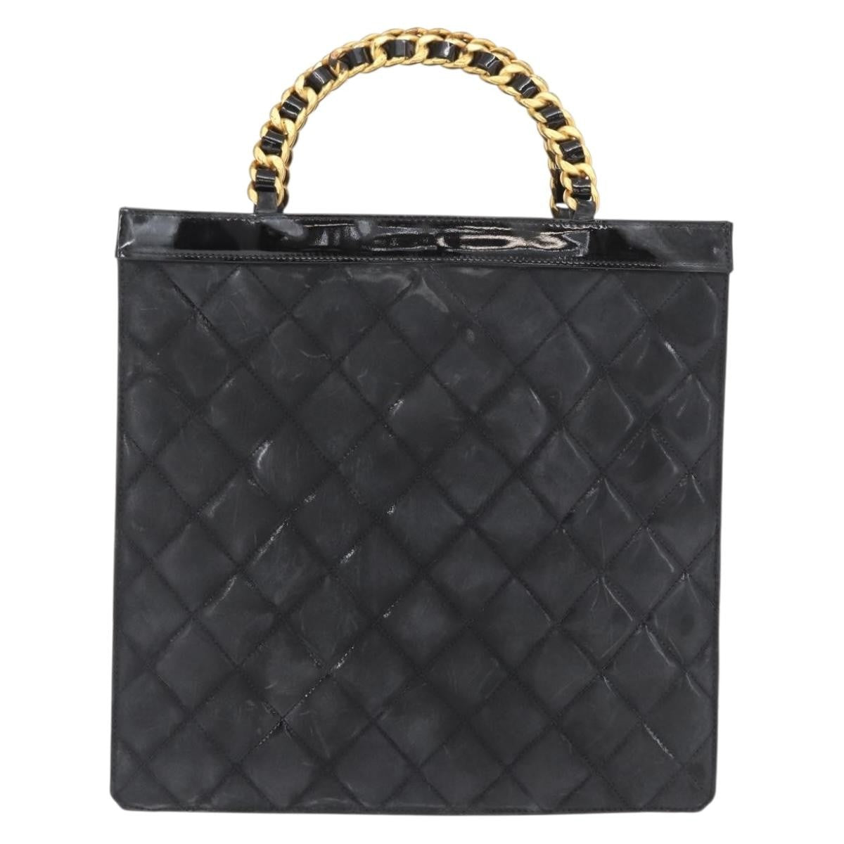 Chanel Chocolate Bar Tote Leather Black Patent_Leather Handbag (Authentic  )