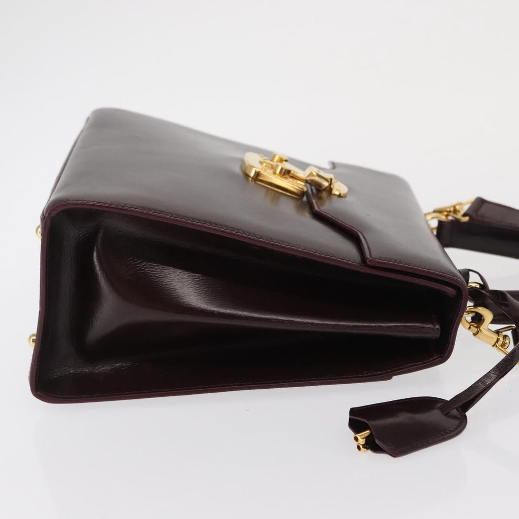 Gucci Vintage Lady Lock Top Handle Bag Leather Burgundy Leather Handbag (Authentic  )