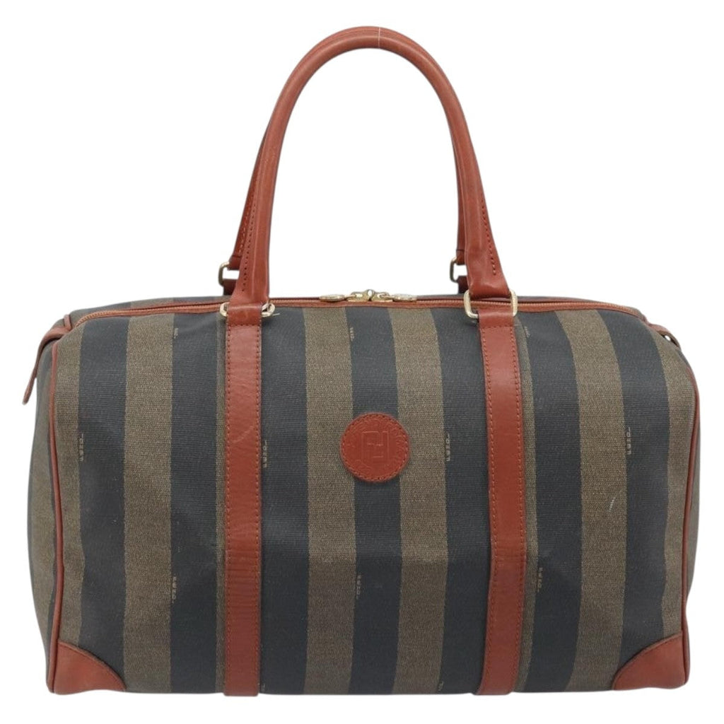 Fendi Vintage Pequin Boston Bag Coated Canvas Brown Canvas Handbag ( )