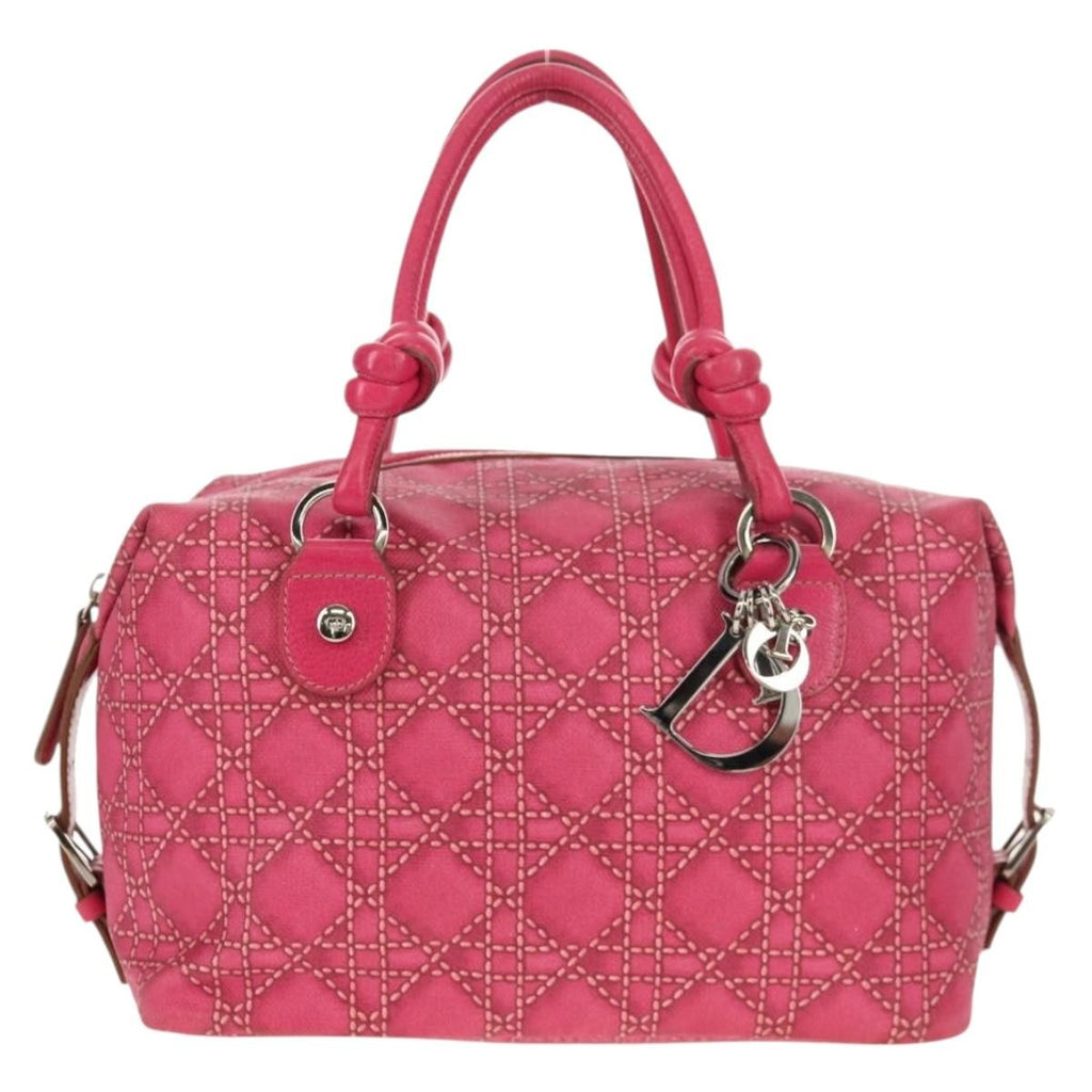 Christian Dior Cannage Handbag Canvas Pink Canvas Handbag (Authentic  )