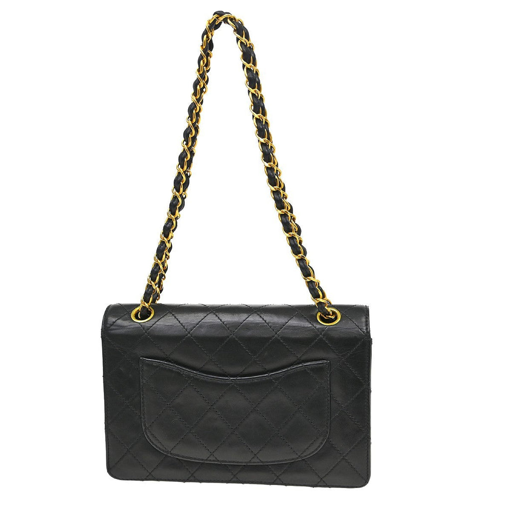 Chanel Flap Shoulder Bag Leather Black Leather Handbag ( )