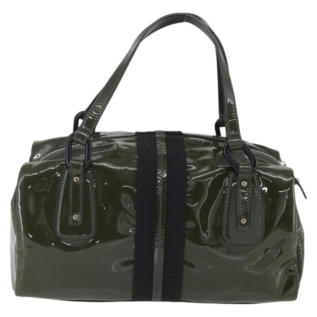 Salvatore Ferragamo Vintage Handbag Patent Leather Khaki Patent_Leather Handbag (Authentic  )