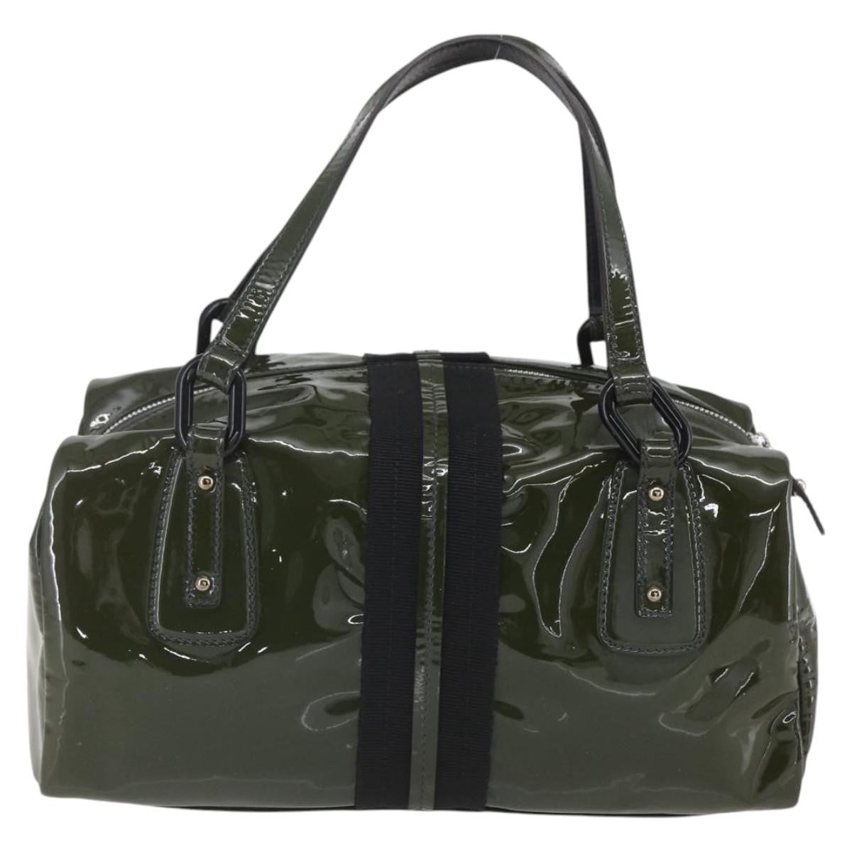 Salvatore Ferragamo Vintage Handbag Patent Leather Khaki Patent_Leather Handbag (Authentic  )