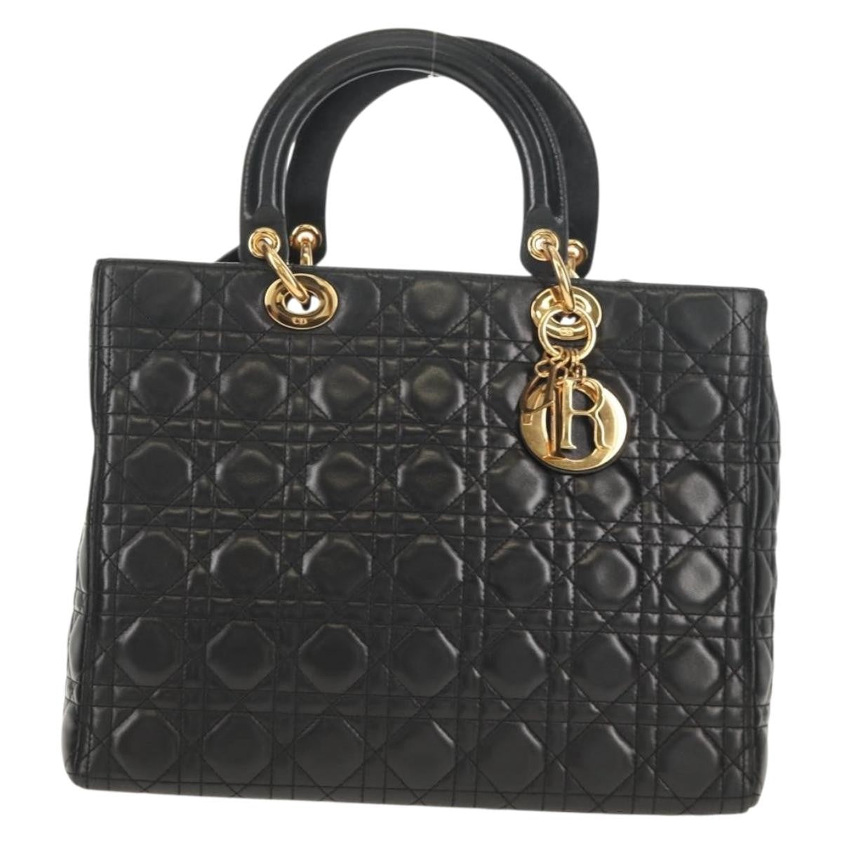 Christian Dior Lady Dior Bag Leather Black Leather Handbag ( )