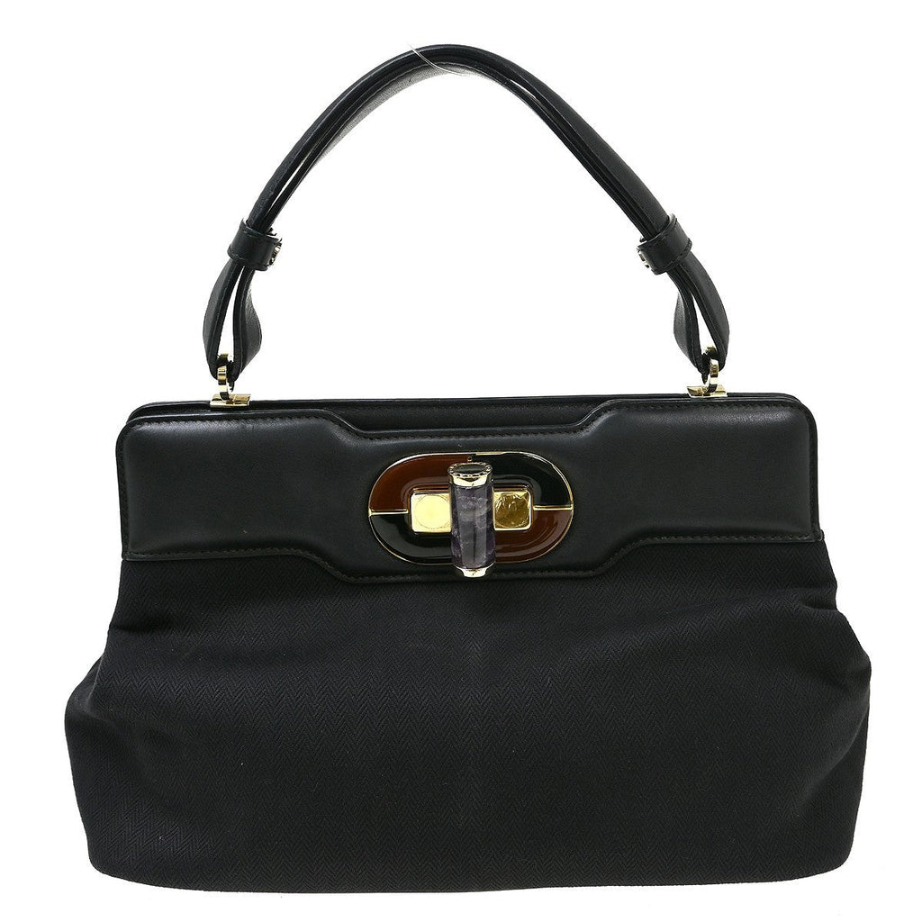 Bvlgari Isabella Rossellini Bag Canvas With Leather Black Canvas Handbag ( )