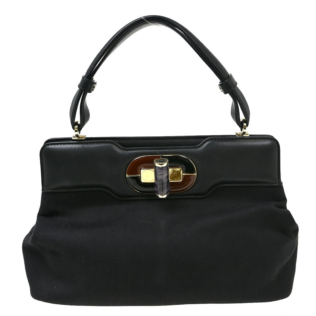 Bvlgari Isabella Rossellini Bag Canvas With Leather Black Canvas Handbag ( )