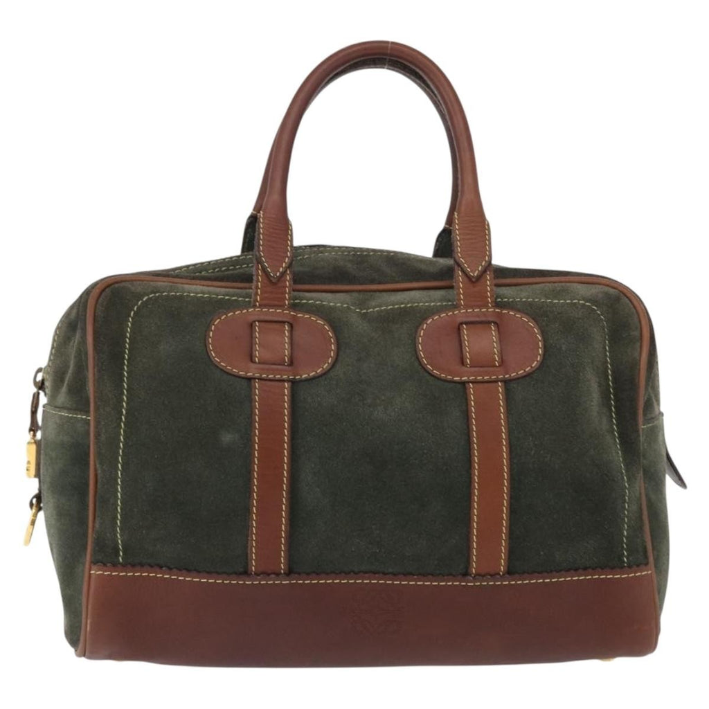Loewe Anagram Handbag Suede Green Suede Handbag (Authentic  )