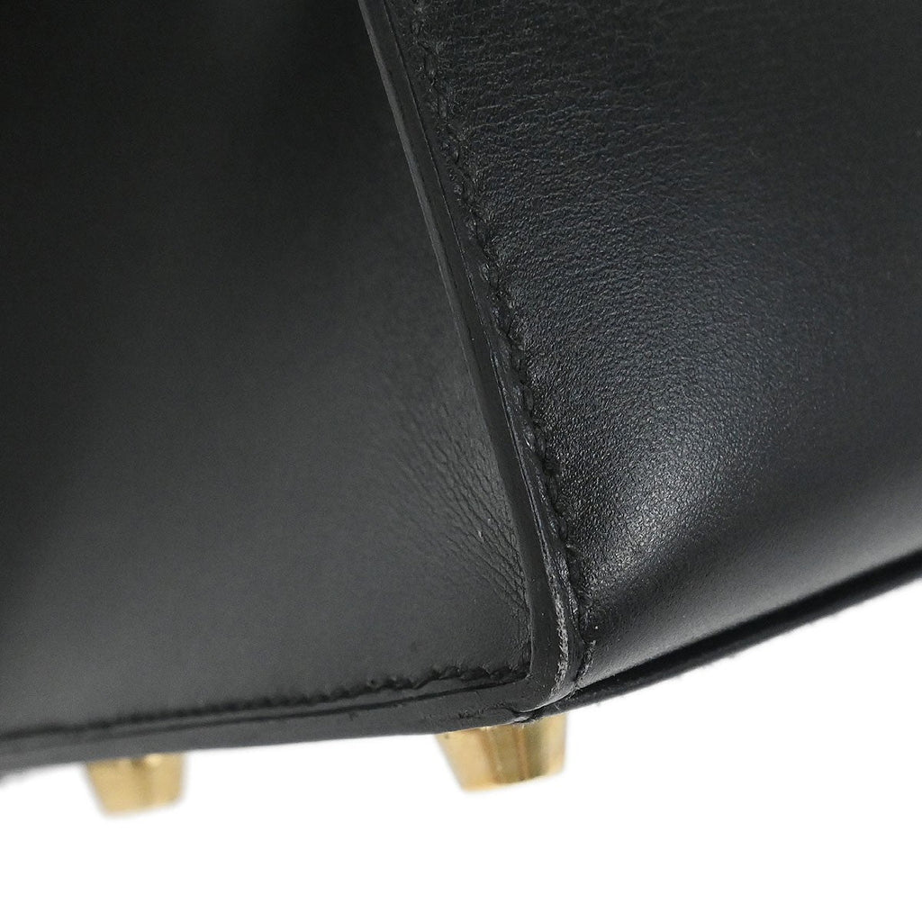 Hermes Kelly Handbag Black Box Calf With Gold Hardware Black Leather Handbag ( )
