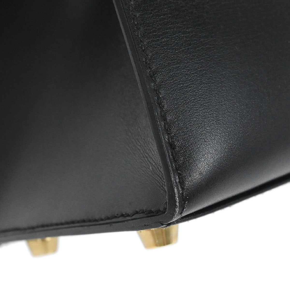Hermes Kelly Handbag Black Box Calf With Gold Hardware Black Leather Handbag ( )