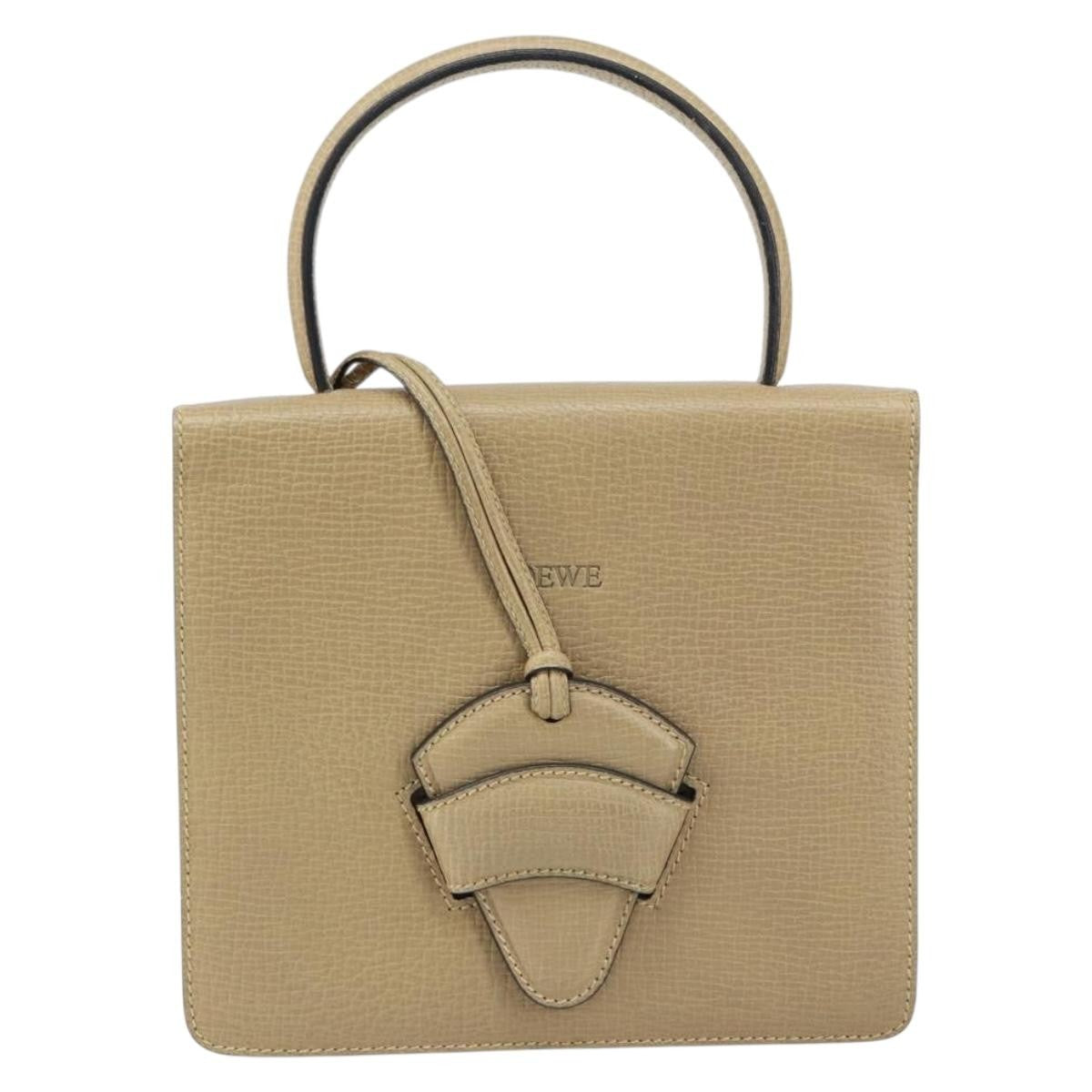 Loewe Barcelona Shoulder Bag Leather Beige Leather Handbag (Authentic  )