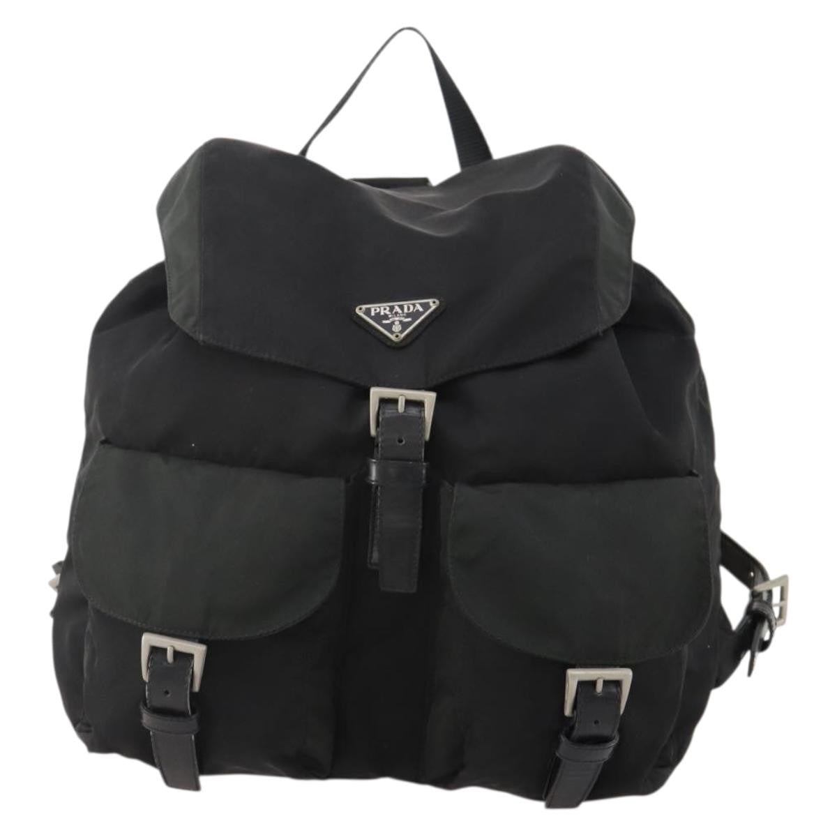 Prada Double Front Pocket Backpack Tessuto Black Nylon Backpack Bag ( )