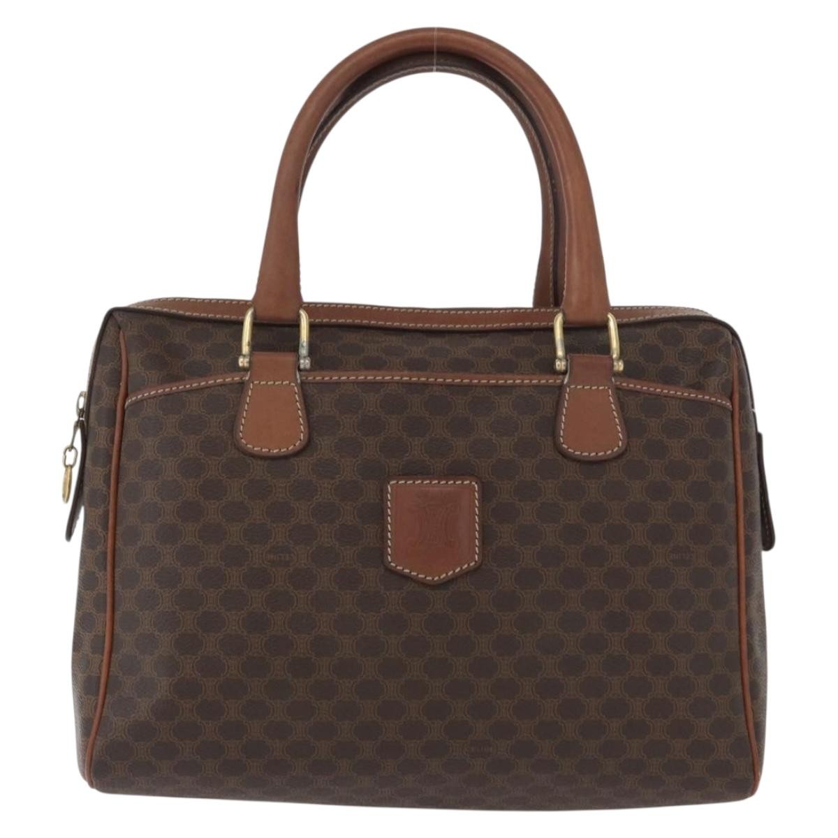 Celine Vintage Macadam Handbag Canvas And Leather Brown Canvas Handbag (Authentic  )