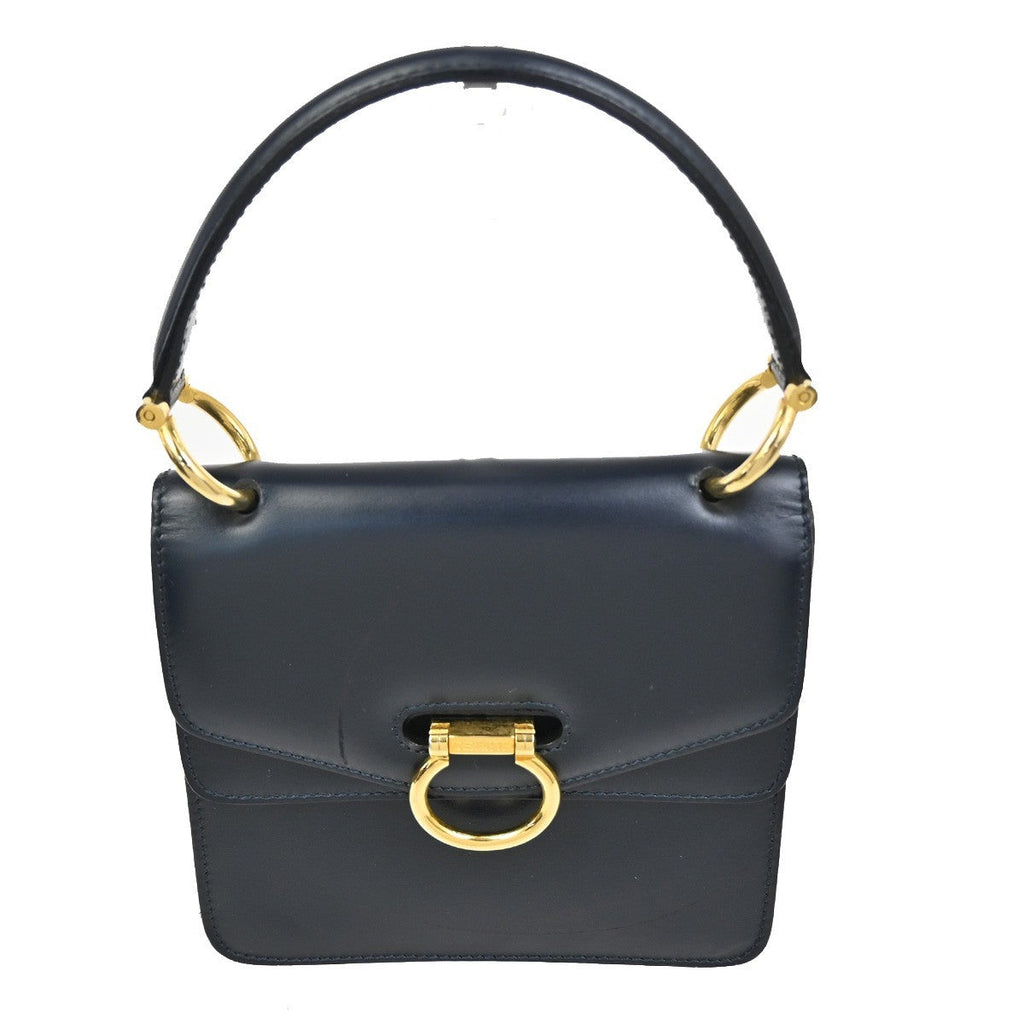 Celine Gancini Handbag Leather Navy Leather Handbag (Authentic  )