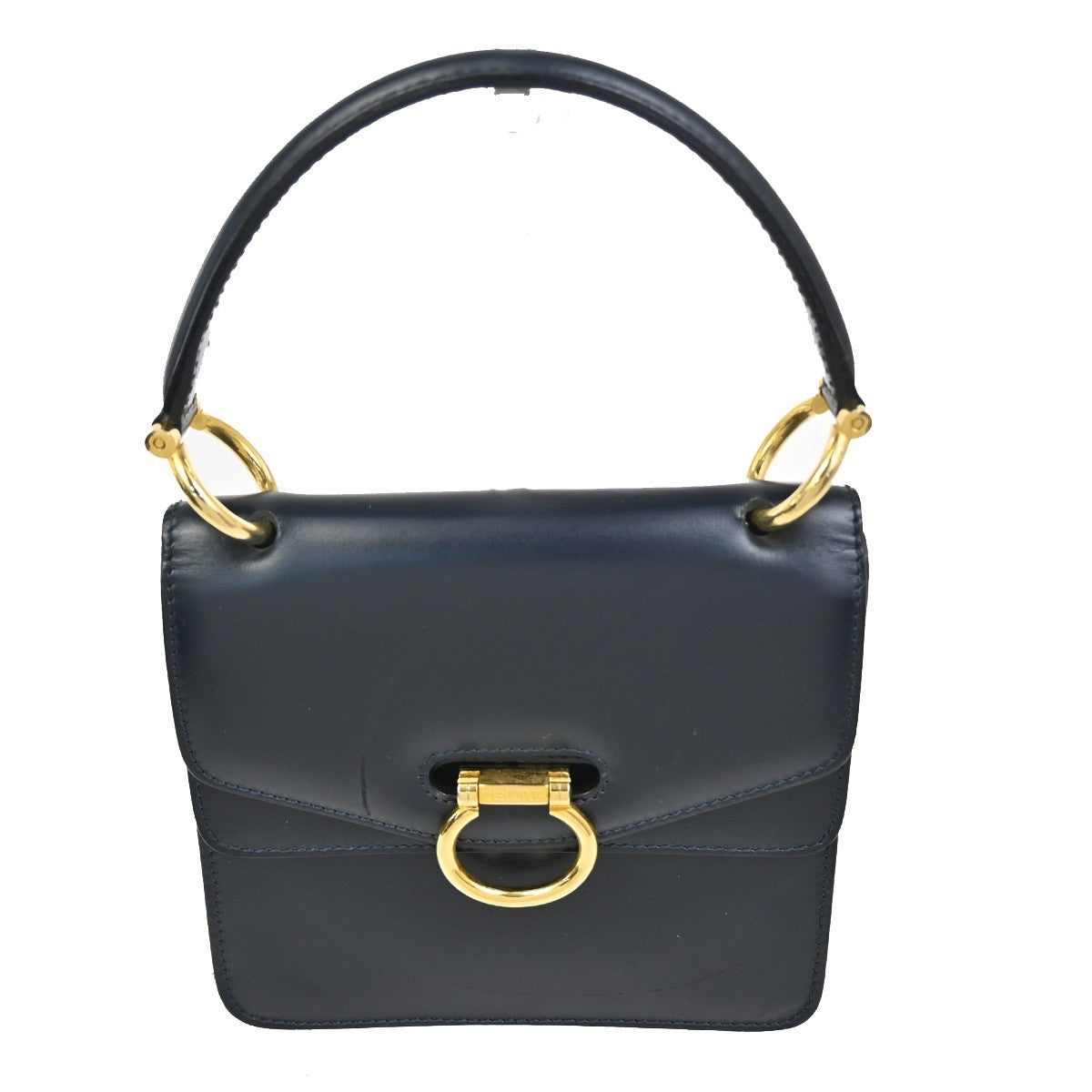 Celine Gancini Handbag Leather Navy Leather Handbag (Authentic  )