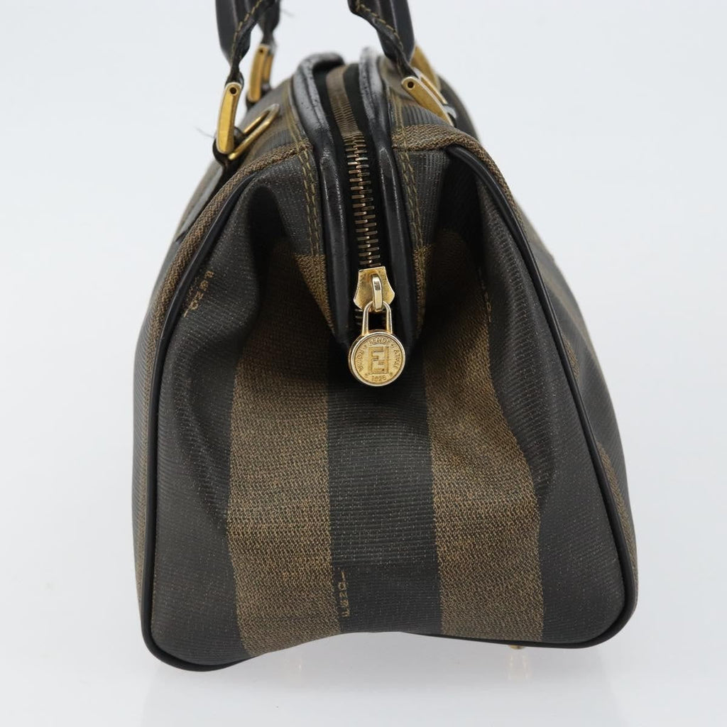 Fendi Vintage Pequin Boston Bag Coated Canvas Black Canvas Bag (Authentic  )