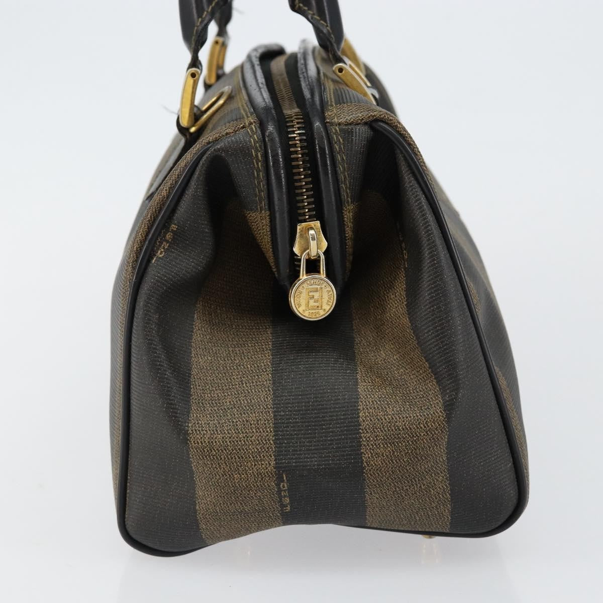 Fendi Vintage Pequin Boston Bag Coated Canvas Black Canvas Bag (Authentic  )