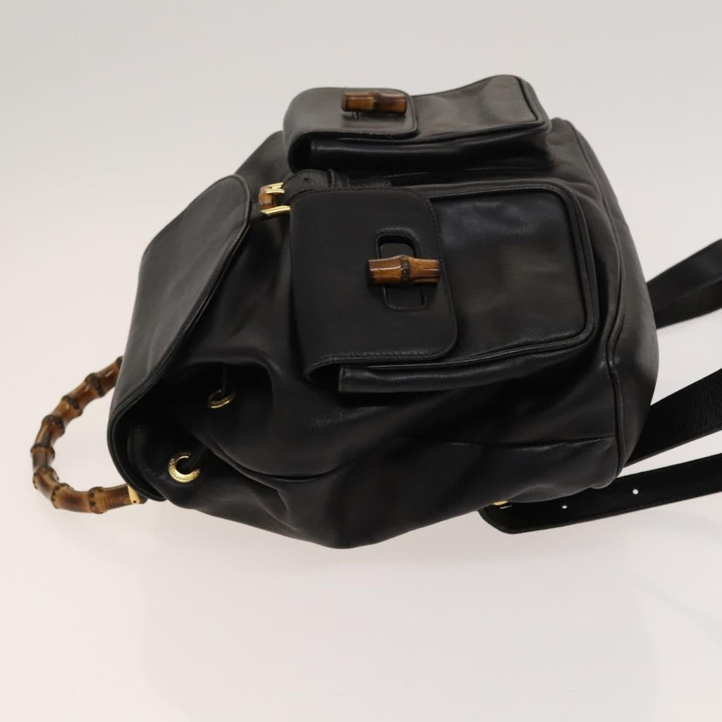Gucci Vintage Bamboo Backpack Leather Black Leather Backpack Bag (Authentic  )