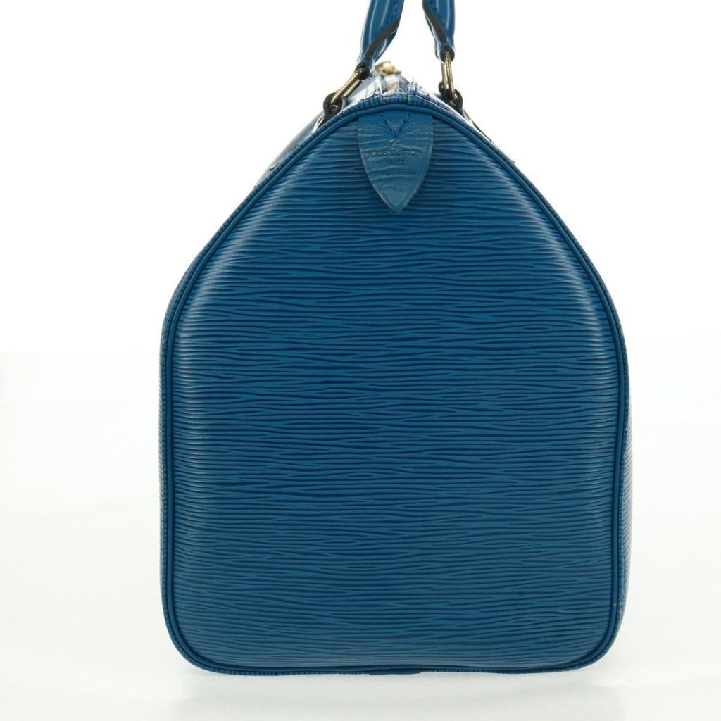 Louis Vuitton Speedy Handbag Epi Leather Blue Leather Handbag (Authentic  )