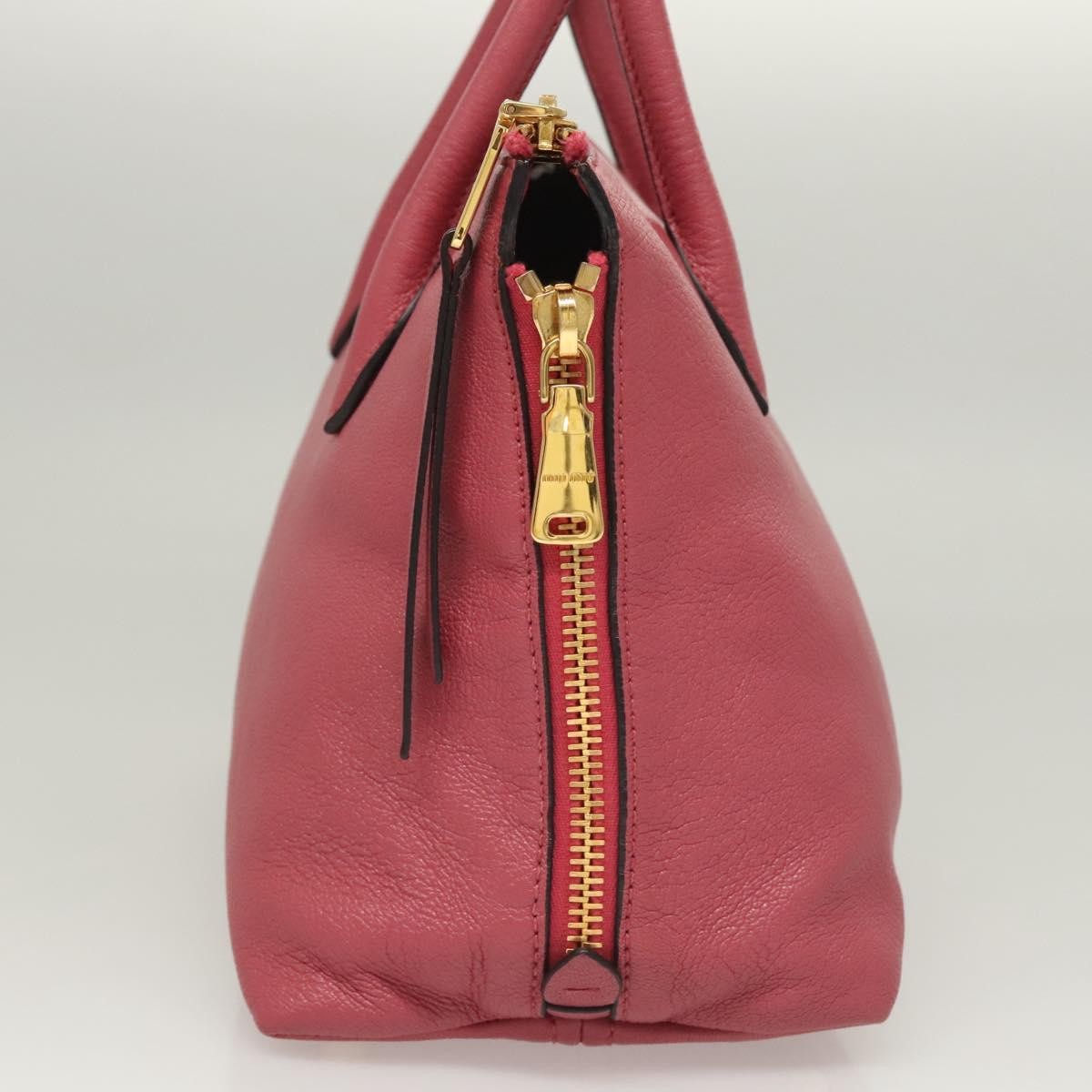 Miu Miu Convertible Madras Side Zip Satchel Grainy Leather Pink Leather Bag (Authentic  )