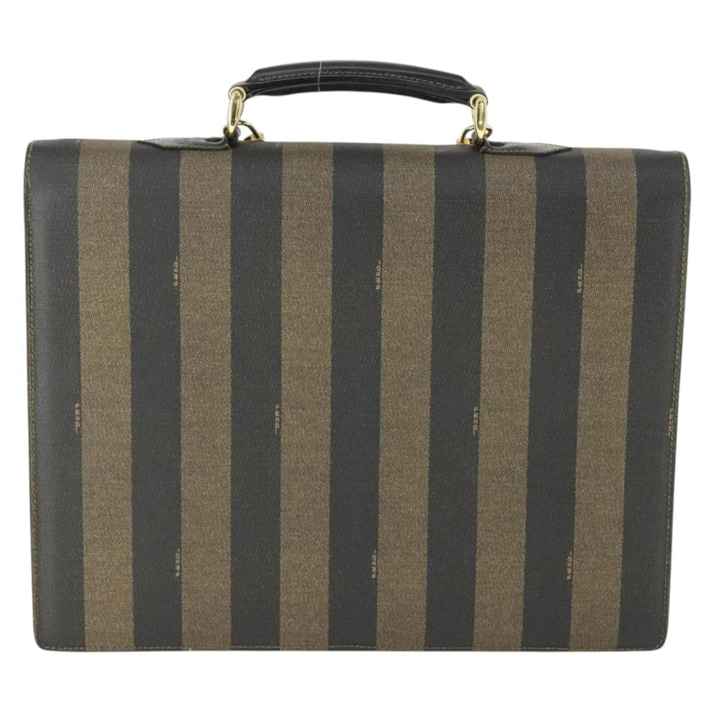 Fendi Vintage Pequin Briefcase Bag Coated Canvas Brown Canvas Briefcase Bag (Authentic  )