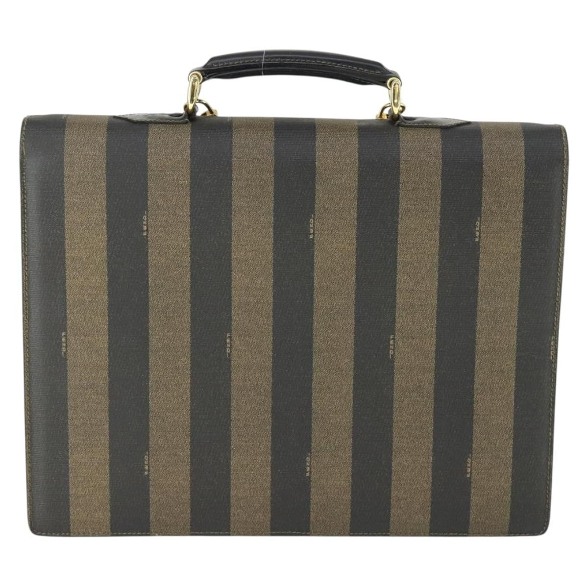 Fendi Vintage Pequin Briefcase Bag Coated Canvas Brown Canvas Briefcase Bag (Authentic  )