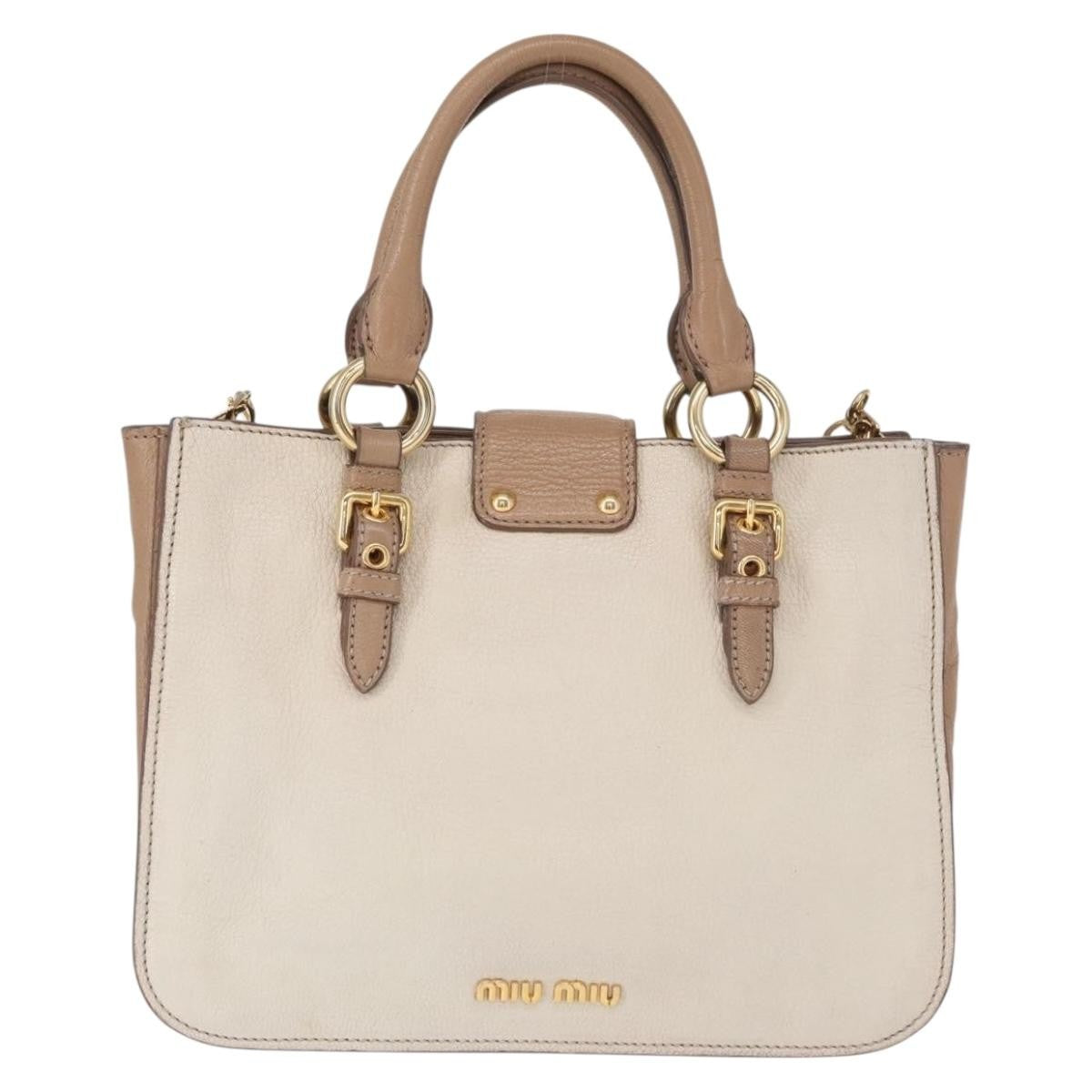 Miu Miu Madras Convertible Lock Tote Leather Beige Leather Handbag (Authentic  )