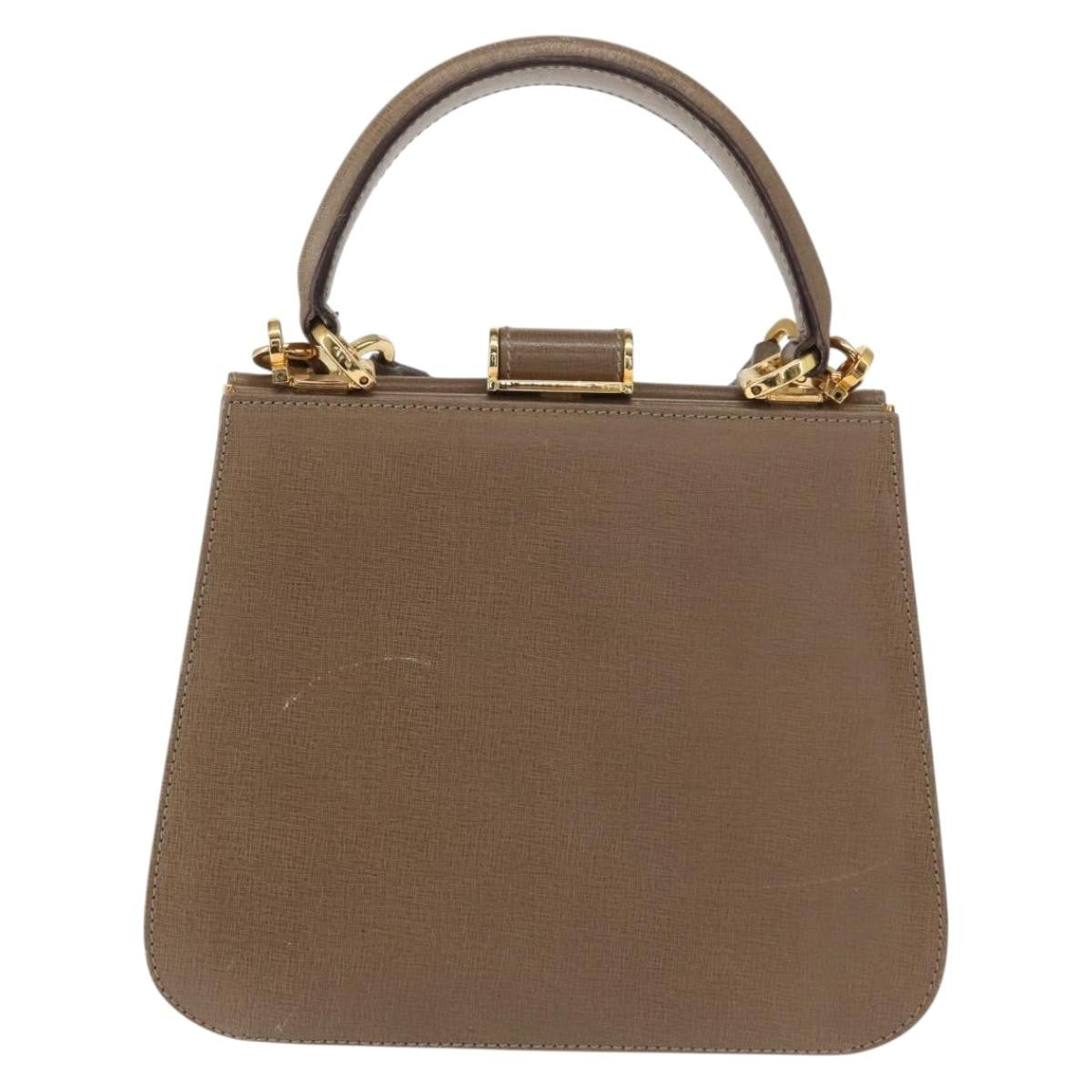 Salvatore Ferragamo Gancini Handbag Leather Beige Leather Handbag (Authentic  )
