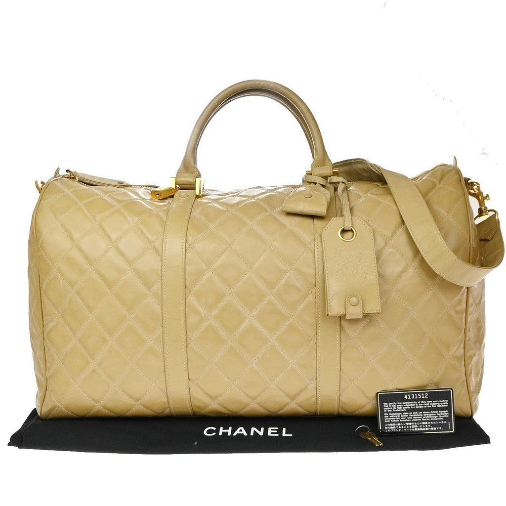 Chanel Vintage Bowler Bag Lambskin Beige Patent_Leather Handbag ( )