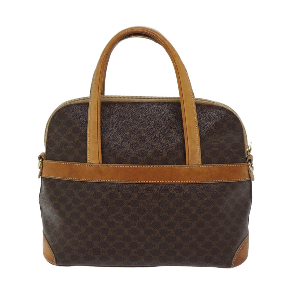 Celine Vintage Macadam Handbag Canvas And Leather Brown Canvas Handbag (Authentic  )
