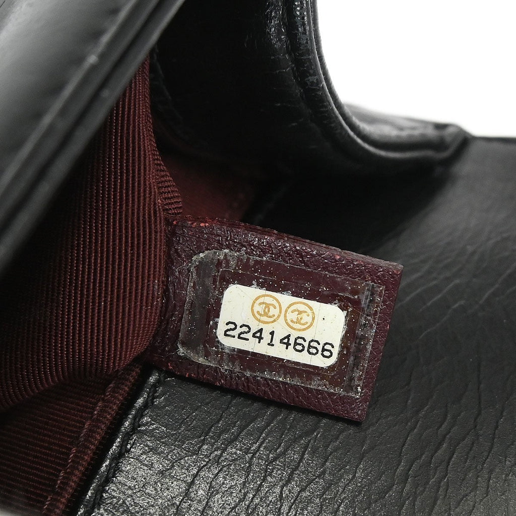 Chanel Boy Flap Bag Quilted Glazed Calfskin Black Leather Handbag ( )