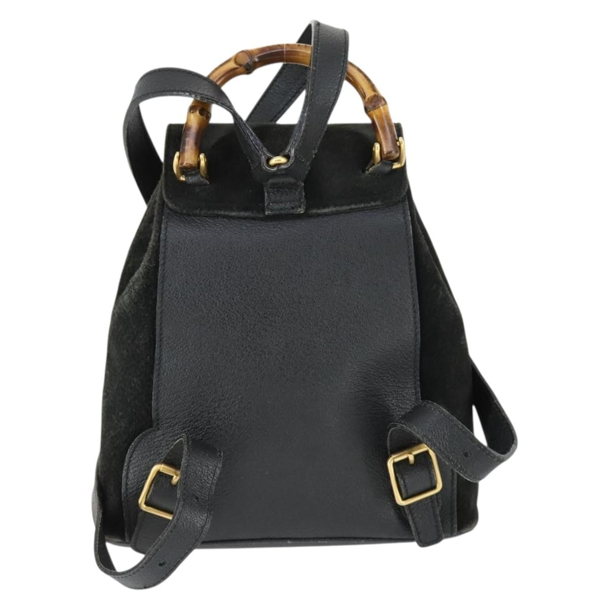 Gucci Gucci Bamboo Backpack Daim Black Suede Backpack Bag (Authentic  )