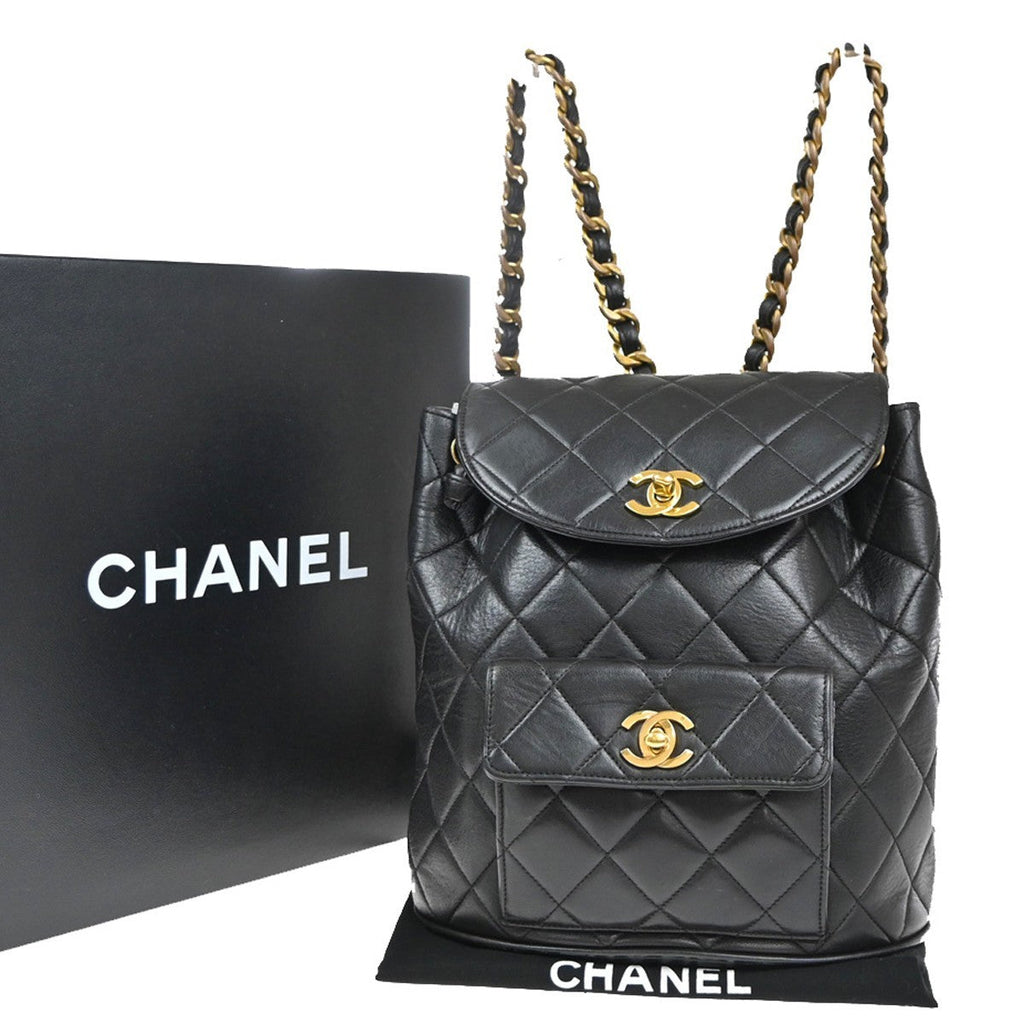 Chanel Duma Drawstring Backpack Quilted Leather Black Leather Backpack Bag (   )