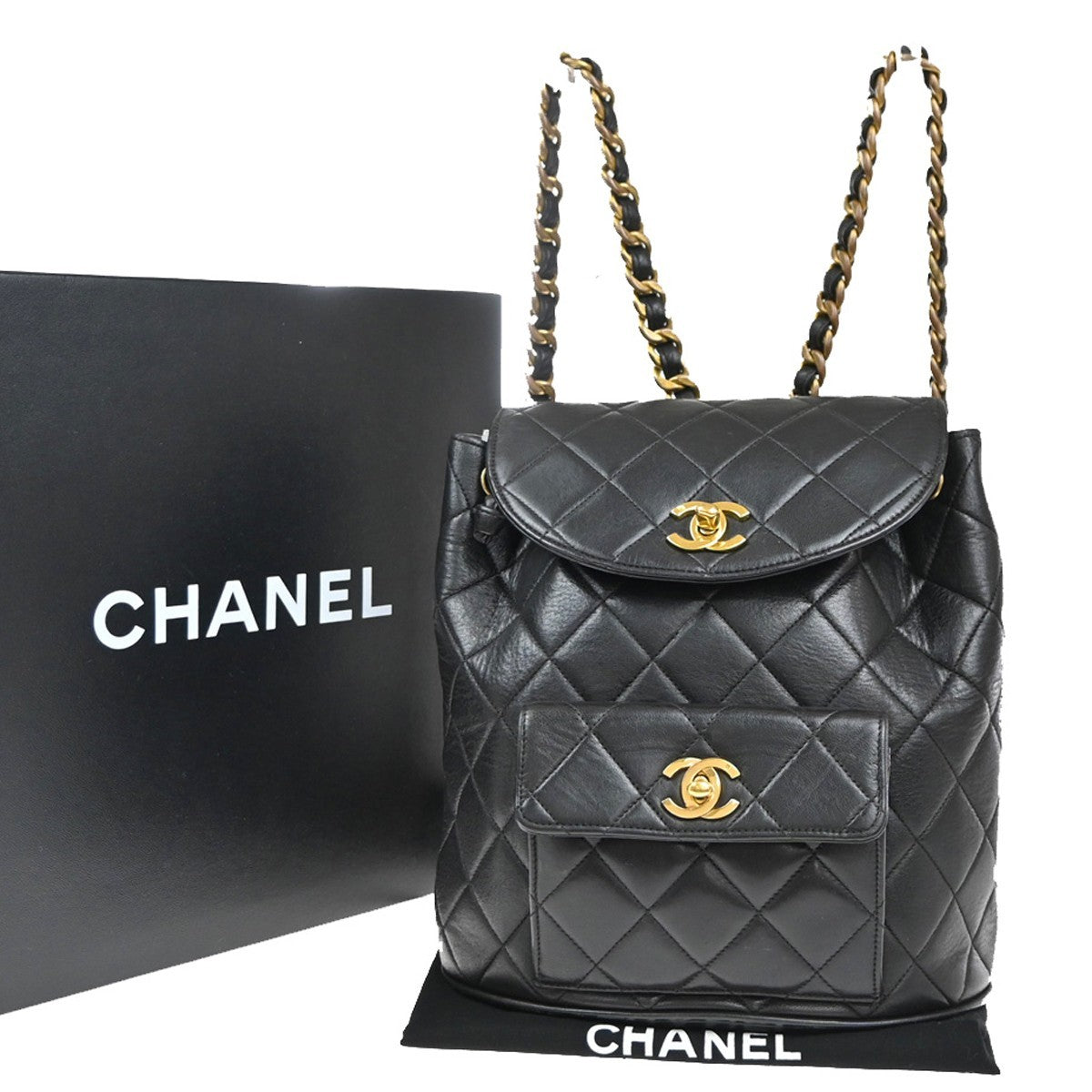 Chanel Duma Drawstring Backpack Quilted Leather Black Leather Backpack Bag (   )