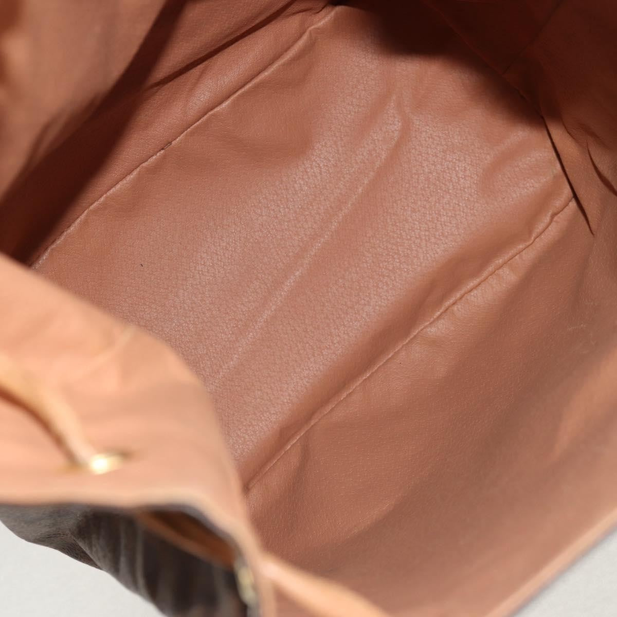 Celine Vintage Drawstring Flap Backpack Macadam Coated Canvas Brown Canvas Backpack Bag (Authentic  )