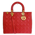 Christian Dior Vintage Lady Dior Bag Cannage Quilt Lambskin Red Leather Bag ( )